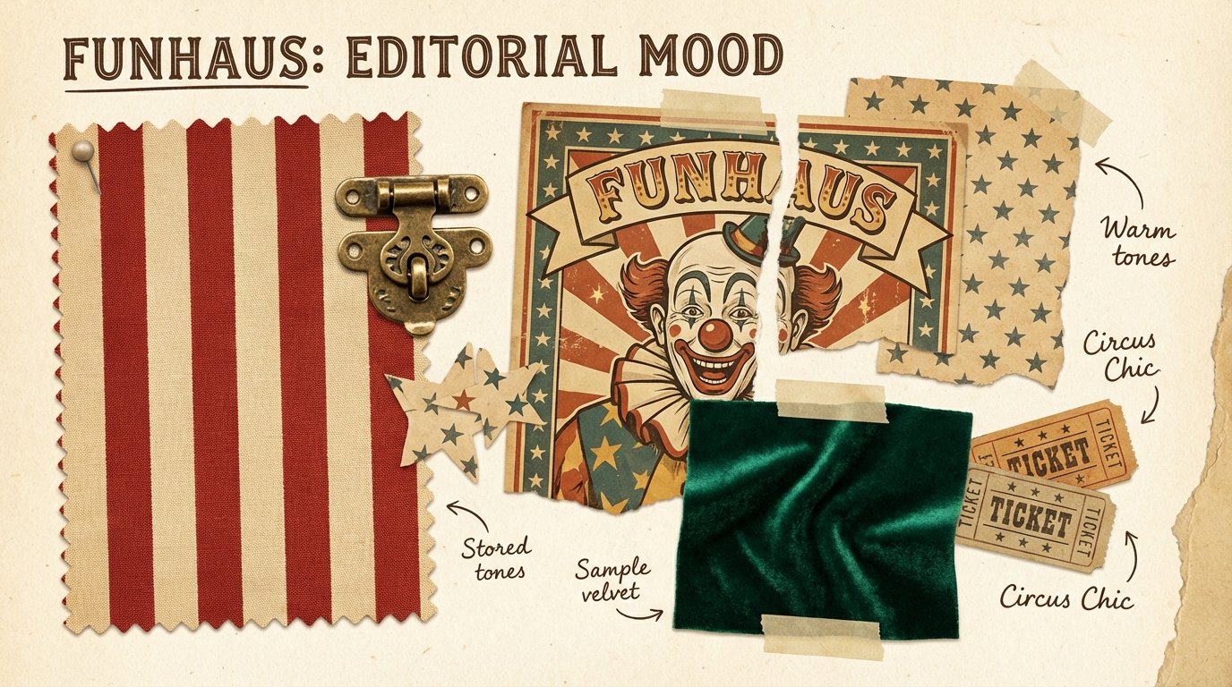 FunHaus visual mood board — editorial collage style.