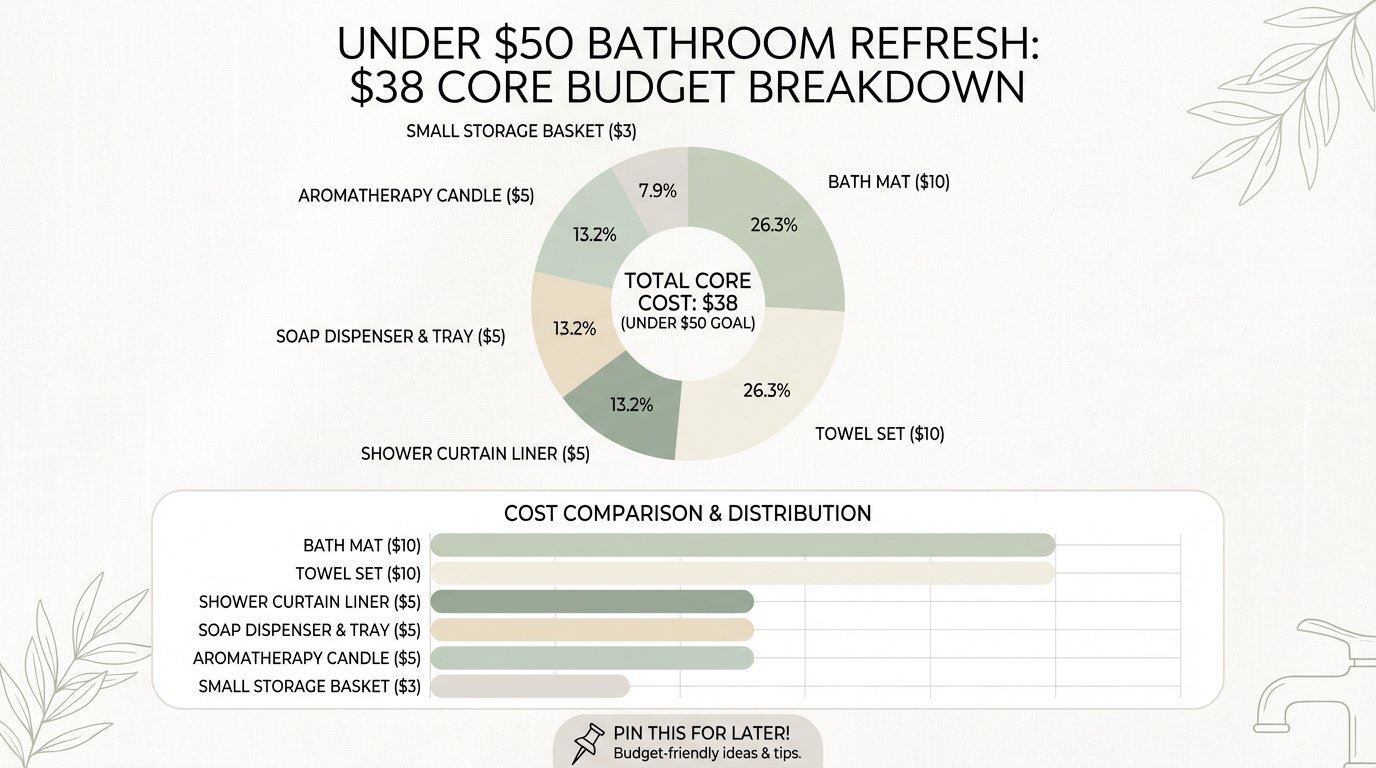 Infographic: $50 Bathroom Budget Breakdown β visual pie chart or bar showing the 6 core items with costs totaling $38.