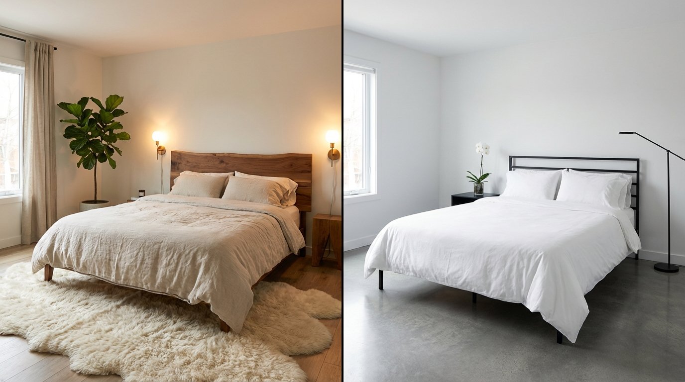 Photorealistic split bedroom render.