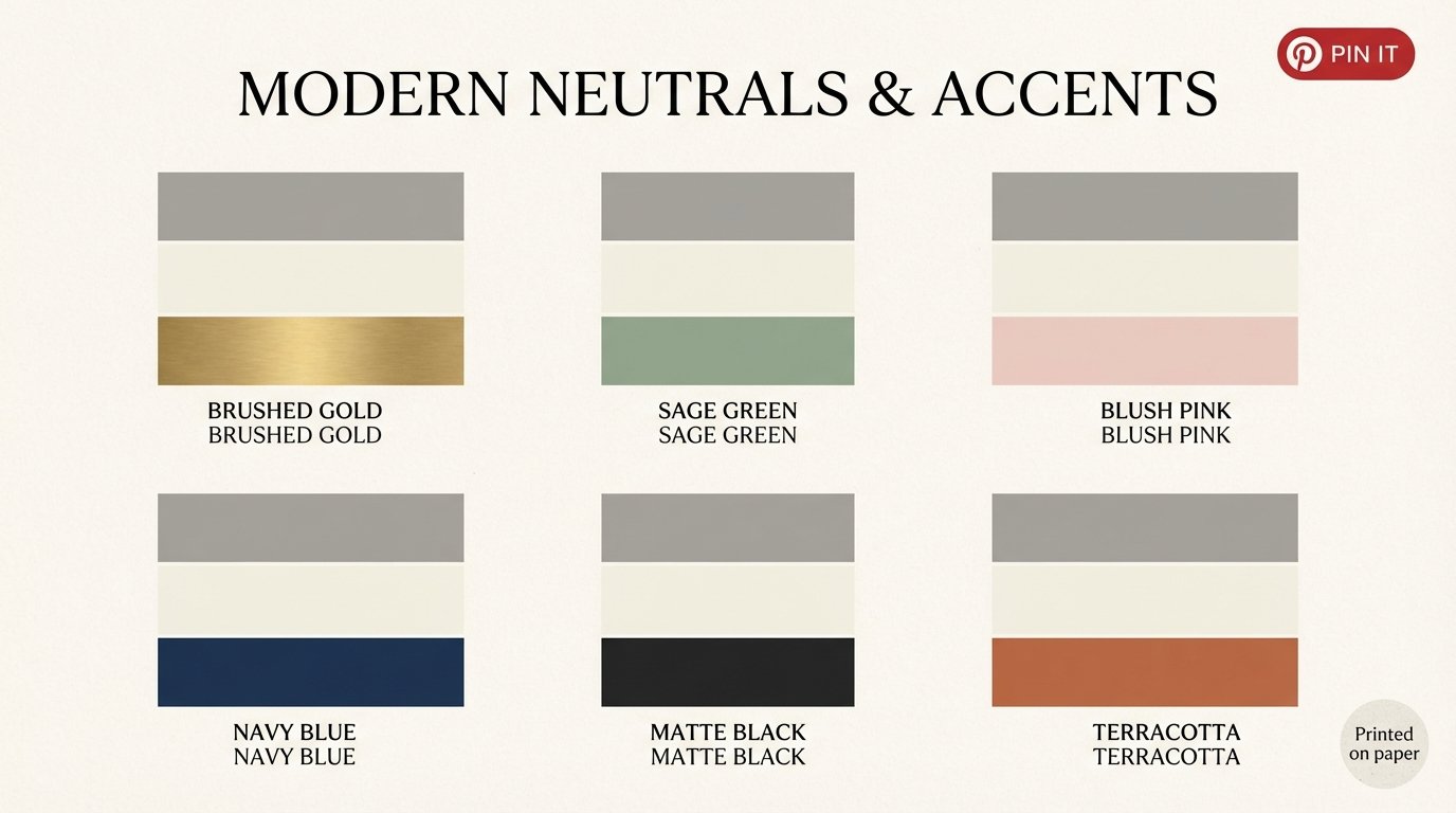 Color palette grid showing 6 options, each with three color swatches (gray, cream, accent color), accents shown are